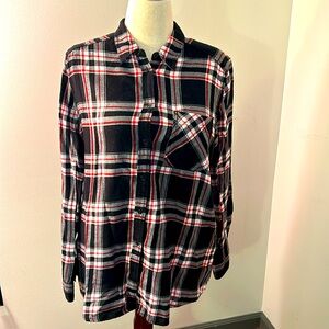Express Boyfriend Plaid Flannel Button-Down Shirt